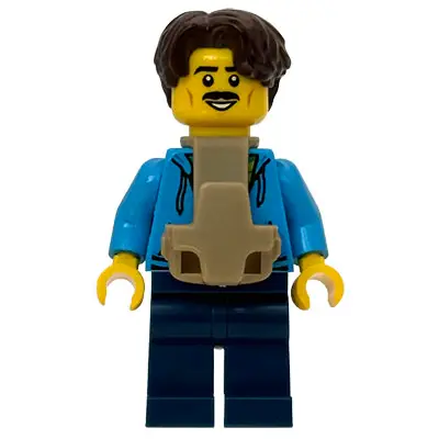  Sequoia Tree Trail Tourist - Father, Dark Azure Hoodie with Green Striped Shirt, Dark Blue Legs, Dark Brown Hair Short Wavy, Baby Carrier