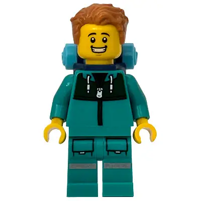  Sequoia Tree Trail Hiker - Male, Dark Turquoise Jacket with Dark Green Panel, Legs with Silver Reflective Stripes, Medium Nougat Hair, Backpack