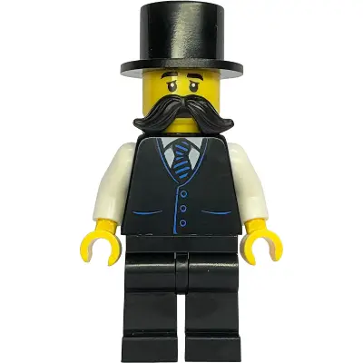  Gold Mine Wagon Driver - Male, Black Vest with Blue Striped Tie, Black Legs, Black Top Hat, Large Moustache