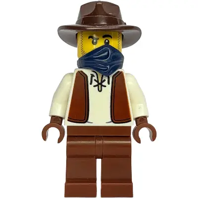  Gold Mine Miner - Male, White Shirt with Reddish Brown Vest, Reddish Brown Legs, Dark Brown Fedora, Dark Blue Bandana