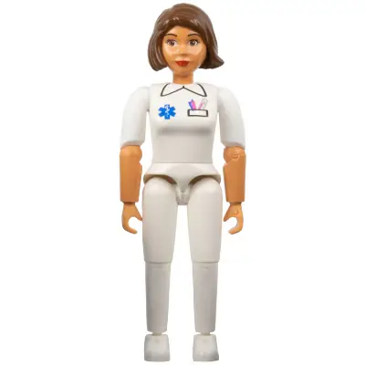  Belville Female - Medic, White Pants, White Shirt with EMT Star of Life Pattern, Brown Hair