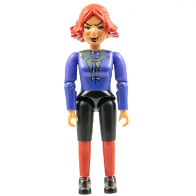  Belville Female, Adult Woman (Witch) - Black Shorts, Violet Top with Bones and Neckerchief Pattern, Red Hair, Black Shoes (4140035)