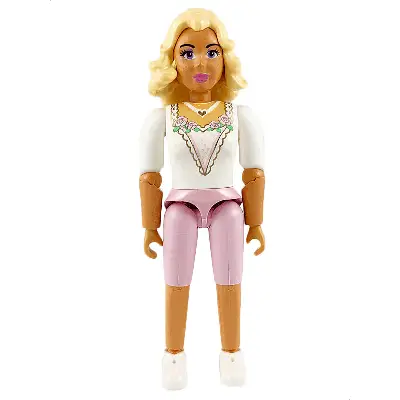  Belville Female, Adult Woman (Princess / Bride) - Pink Shorts, White Top with Flowers and Gold Lace Trim Pattern, Very Light Orange Hair, White Shoes (4129895)