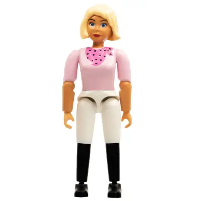  Belville Female, Adult Woman (Horse Rider) - White Shorts, Pink Shirt with Dark Pink Bandana Pattern, Very Light Orange Hair, Black Shoes (4107494 / 4190094)