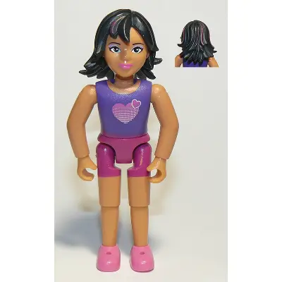  Belville Female, Child Girl  - Magenta Shorts, Dark Purple Top with Hearts Pattern, Black Hair with Magenta Streaks, Dark Pink Shoes (4220983)