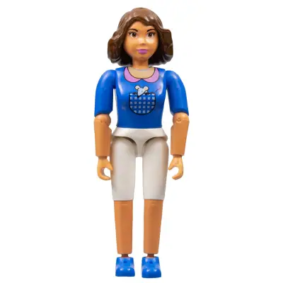  Belville Female, Adult Woman (Iris / Victoria) - White Shorts, Blue Top with Mouse in Pocket Pattern, Brown Hair, Blue Shoes (4140030)