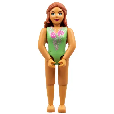  Belville Female, Adult Woman (Mermaid) - Medium Green Swimsuit with Bubbles and Seashells Pattern, Dark Orange Hair (4245146)