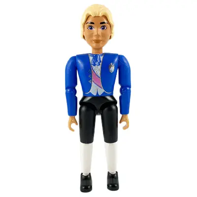  Belville Male, Adult Man (Prince / Groom) - Black Shorts, Blue Top with Vest and Sash Pattern, Very Light Orange Hair, Black Shoes (4129896)