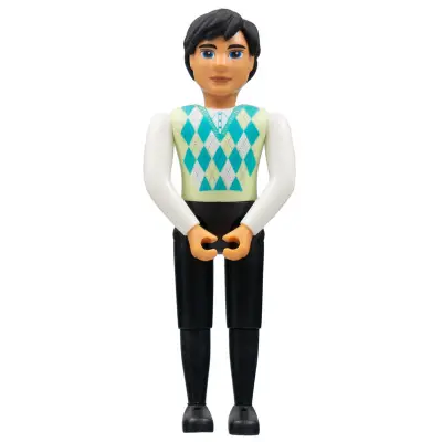  Belville Male, Adult Man  - Black Pants, Light Lime Top with Argyle Pattern, Black Hair, Black Shoes (4519434)