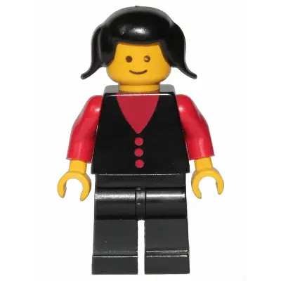  Shirt with 3 Buttons - Red, Red Arms, Black Legs, Black Pigtails Hair (Firewoman)