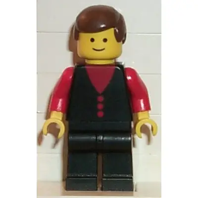  Shirt with 3 Buttons - Red, Red Arms, Black Legs, Brown Male Hair