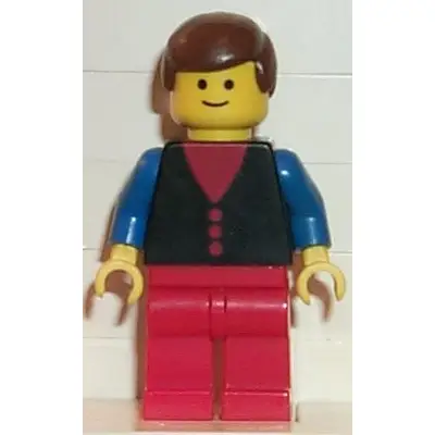  Shirt with 3 Buttons - Red, Blue Arms, Red Legs, Brown Male Hair