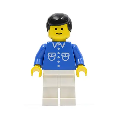  Shirt with 6 Buttons - Blue, White Legs, Black Male Hair