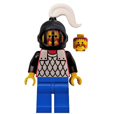  Scale Mail - Red with Black Arms, Blue Legs, Black Grille Helmet, White Plume