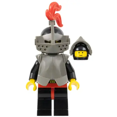  Breastplate - Armor over Black, Black Helmet, Dark Gray Visor, Red 3-Feather Plume