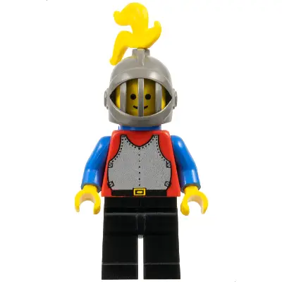  Breastplate - Red with Blue Arms, Black Legs, Dark Gray Grille Helmet, Yellow Plume, Blue Plastic Cape