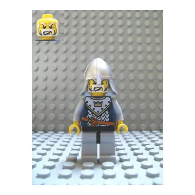  Fantasy Era - Crown Knight Scale Mail with Crown, Helmet with Neck Protector, White Moustache and Beard