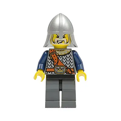  Fantasy Era - Crown Knight Scale Mail with Chest Strap, Helmet with Neck Protector, White Moustache and Beard