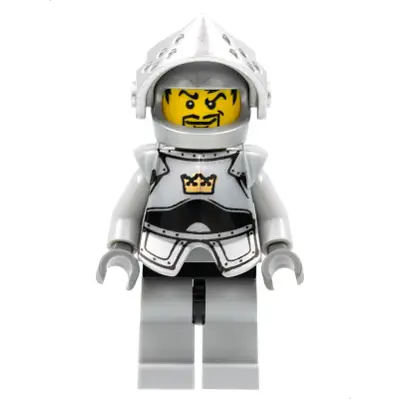  Fantasy Era - Crown Knight Plain with Breastplate, Helmet with Visor, Curly Eyebrows and Goatee, Black Hips, Light Bluish Gray Legs