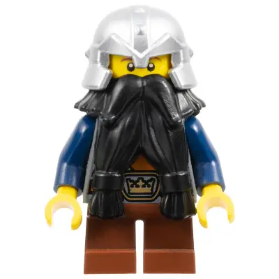  Fantasy Era - Dwarf, Black Beard, Metallic Silver Helmet with Studded Bands, Dark Blue Arms