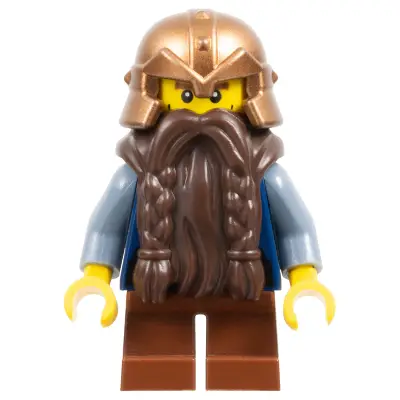  Fantasy Era - Dwarf, Dark Brown Beard, Copper Helmet with Studded Bands, Sand Blue Arms, Vertical Cheek Lines