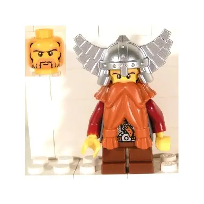  Fantasy Era - Dwarf, Dark Orange Beard, Metallic Silver Helmet with Wings, Dark Red Arms