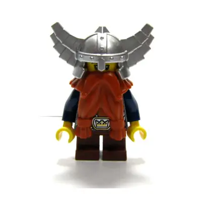  Fantasy Era - Dwarf, Dark Orange Beard, Metallic Silver Helmet with Wings, Dark Blue Arms