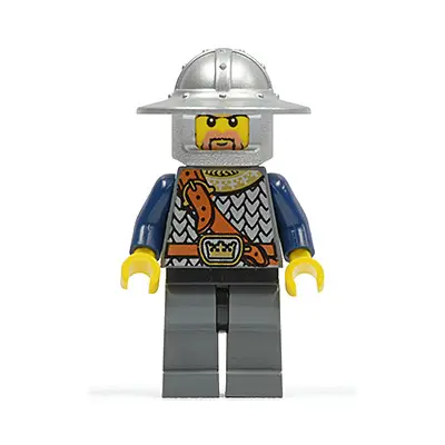  Fantasy Era - Crown Knight Scale Mail with Chest Strap, Helmet with Broad Brim, Brown Beard and Sideburns