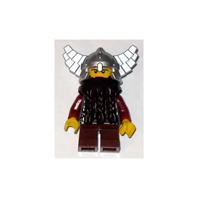  Fantasy Era - Dwarf, Dark Brown Beard, Metallic Silver Helmet with Wings, Dark Red Arms