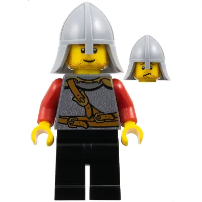  Kingdoms - Lion Knight Scale Mail with Chest Strap and Belt, Helmet with Neck Protector, Stubble Smile (Dual Sided Head)