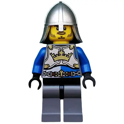 Castle - King's Knight Breastplate with Crown and Chain Belt, Helmet with Neck Protector, Closed Grin with Stubble