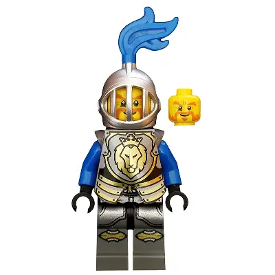  Castle - King's Knight Armor with Lion Head with Crown, Helmet with Fixed Grille, Blue Plume