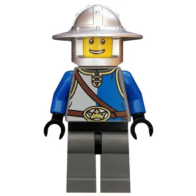  Castle - King's Knight Blue and White with Chest Strap and Crown Belt, Helmet with Broad Brim, Open Grin