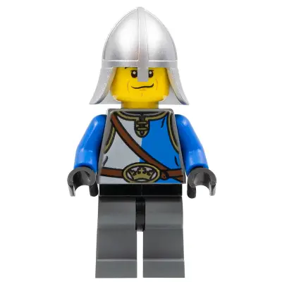  Castle - King's Knight Blue and White with Chest Strap and Crown Belt, Helmet with Neck Protector, Scared Face