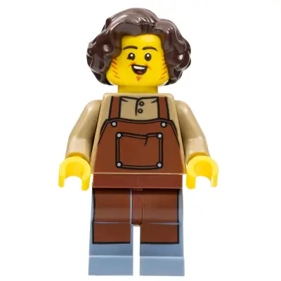  Tavern Keeper - Male, Reddish Brown Apron, Sand Blue Legs, Dark Brown Hair