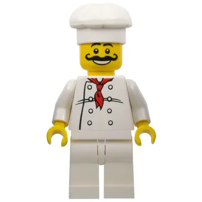  Chef - White Torso with 8 Buttons, White Legs, Long Curly Moustache