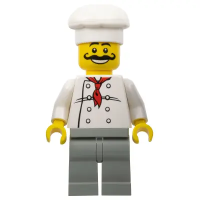  Chef - White Torso with 8 Buttons, Light Gray Legs, Long Curly Moustache