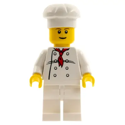  Chef - White Torso with 8 Buttons, White Legs, Reddish Brown Eyebrows
