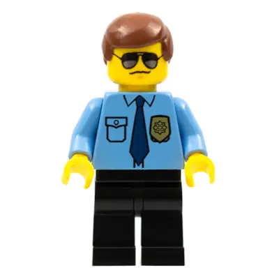  Police - City Shirt with Dark Blue Tie and Gold Badge, Black Legs, Brown Male Hair, Sunglasses