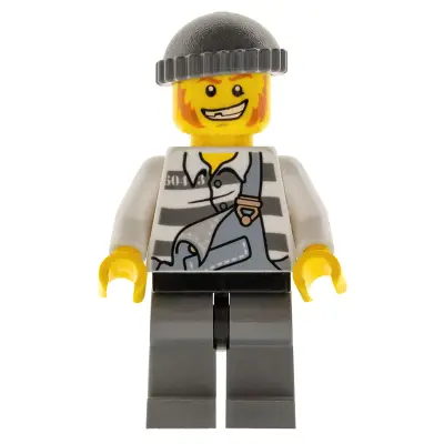  Police - Jail Prisoner Torn Overalls over Prison Stripes, Dark Bluish Gray Legs and Knit Cap