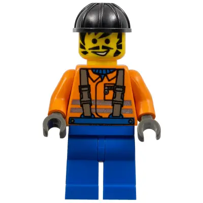  Construction Worker - Orange Shirt, Black Construction Helmet