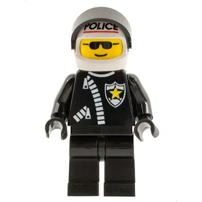  Police - Zipper with Sheriff Star, White Helmet with Police Pattern, Black Visor, Sunglasses