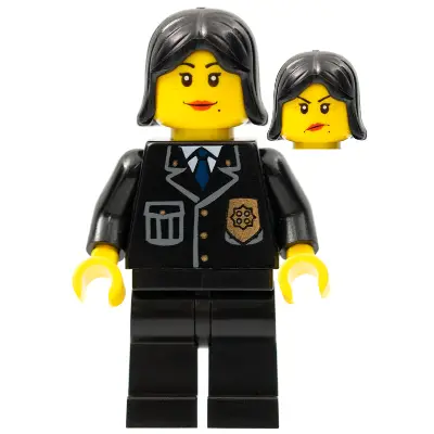  Police - City Suit with Blue Tie and Badge, Black Legs, Black Female Hair