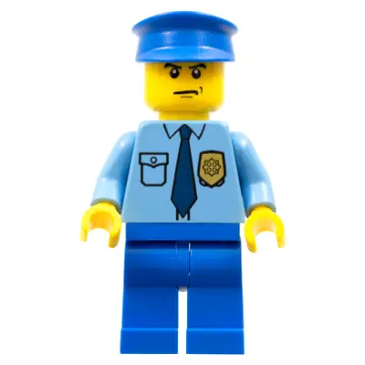  Police - City Shirt with Dark Blue Tie and Gold Badge, Blue Legs, Blue Police Hat, Scowl