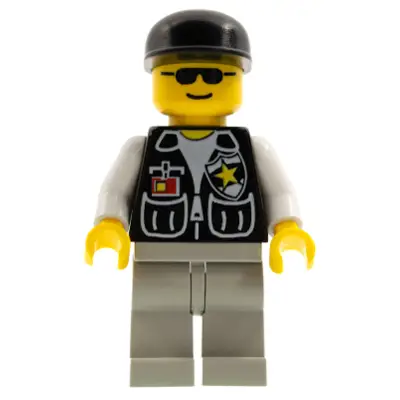  Police - Sheriff Star and 2 Pockets, Light Gray Legs, White Arms, Black Cap, Black Sunglasses