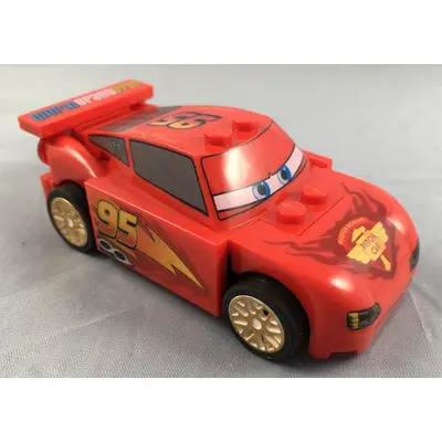  Lightning McQueen - Piston Cup Hood, White and Gold Wheels, Light Bluish Gray 2 x 8 Plate