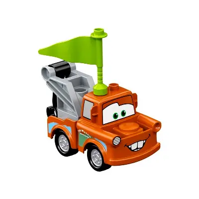  Duplo Tow Mater - Light Bluish Gray Hook Base, Silver Wheels, Lime Flag