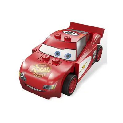  Lightning McQueen - Rust-eze Hood, Red and White Sides, Light Bluish Gray 1 x 4 Plates