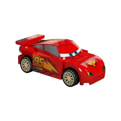  Lightning McQueen - Piston Cup Hood, White and Gold Wheels, Red 2 x 8 Plate, 3 Yellow 1 x 2 Plates