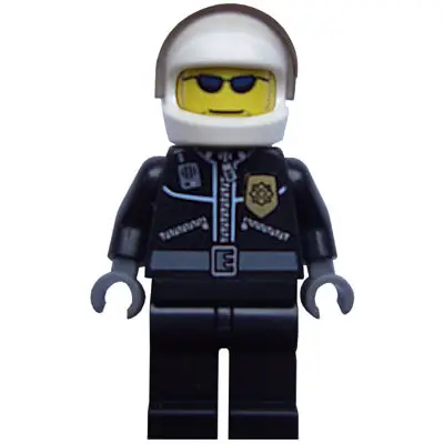  Police - City Leather Jacket with Gold Badge, White Helmet, Trans-Brown Visor, Dark Blue Sunglasses